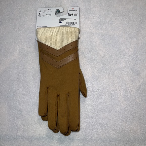 Isotoner Women's Rib Knit Spandex Winter Gloves Size:  S/M New with tag Buckskin - Picture 3 of 4